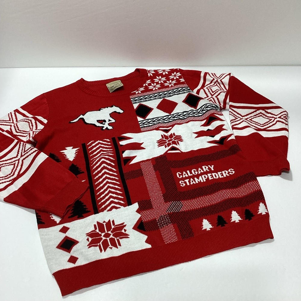 Bardown Western Christmas Sweater Horse Sweater Calgary Stampeders XL